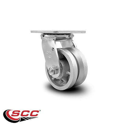 V Groove Semi Steel Cast Iron Swivel Top Plate Heavy Duty Caster with 4 Inch Wheel – 800 lbs. Capacity/Caster - Service Caster Brand