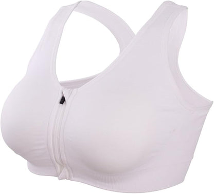 Women's Zipper Front Closure Sports Bra Racerback Yoga Bras