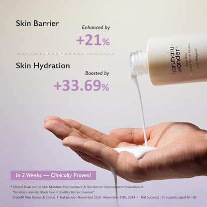 haruharu Wonder Black Rice Probiotics Barrier Essence 1.01 fl. oz., Travel Size Essence Toner to Strengthen Skin Barrier with Ceramides, Soothing, Moisturizing, Plumping, Korean Skincare