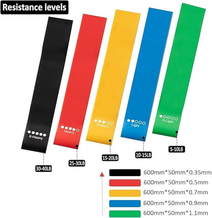 Resistance Bands for Working Out Set of 5, Elastic Exercice Loop Bands for Physical Therapy, Yoga Starter Set of Stretch Bands for Booty Legs, Pilates Flexbands for Men and Women with Carrying Bag