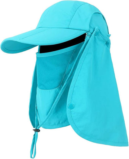 Foldable Sun Cap, Fishing Hats, UPF 50+ Protection Caps with Face Mask Neck Flap