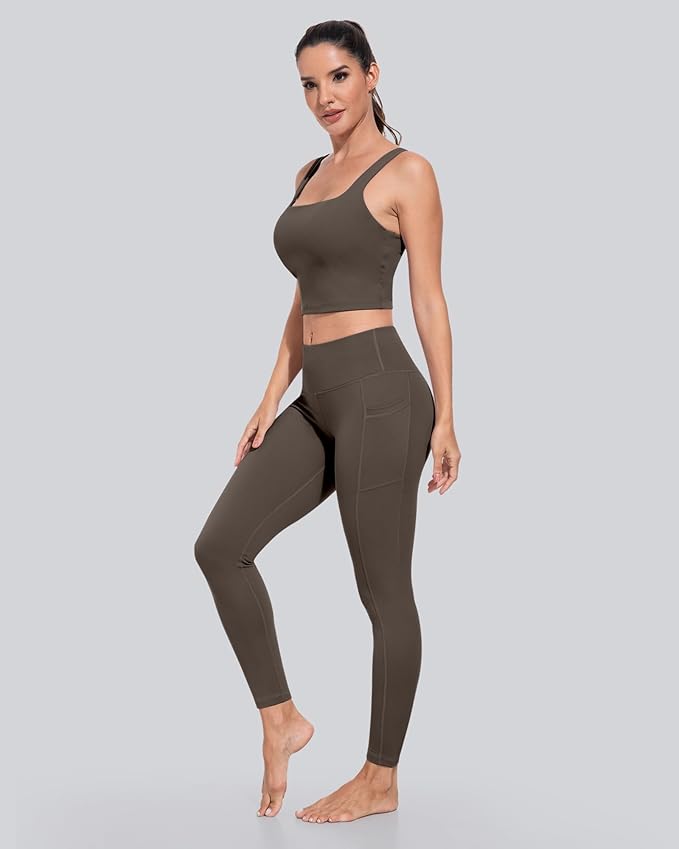 CHRLEISURE Leggings with Pockets for Women, High Waisted Tummy Control Workout Yoga Pants