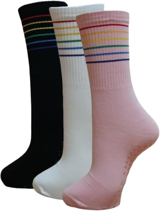 Women Pilates and Yoga Socks with Cotton, Breathable,Absorbent, Non-slip Footbed 3 Pairs