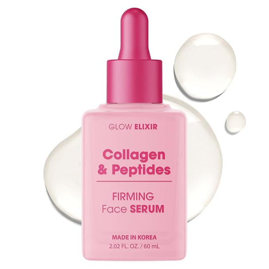 Glow Elixir Collagen & Peptides Face Serum - Dermatologist Tested, Anti-Aging, Korean Skin Care, Hydrates, Firms & Revitalizes Skin - 95% Natural, Vegan, Clean Beauty - 1.69 FL. Oz