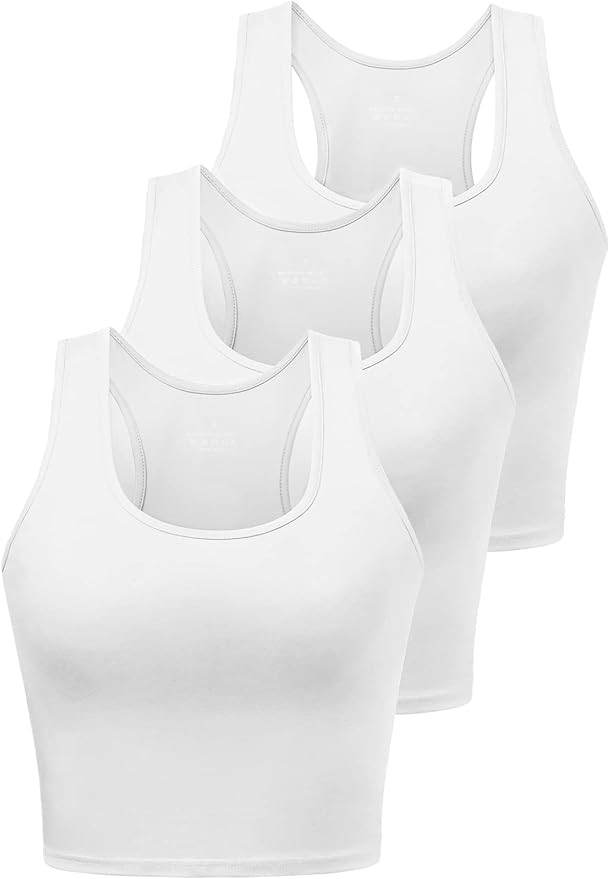 Porvike Sports Crop Tank Tops for Women Cropped Workout Tops Racerback Running Yoga Tanks Cotton Sleeveless Gym Shirts 3 Pack