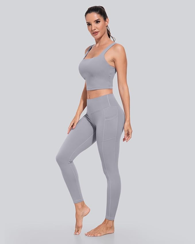 CHRLEISURE Leggings with Pockets for Women, High Waisted Tummy Control Workout Yoga Pants
