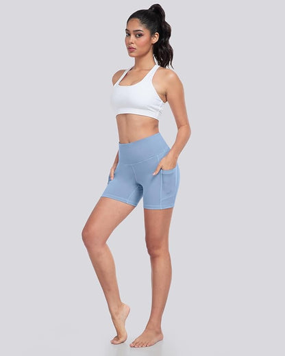 LZYVOO Biker Spandex Shorts Women, High Waisted Tummy Control Workout Yoga Shorts with Pockets