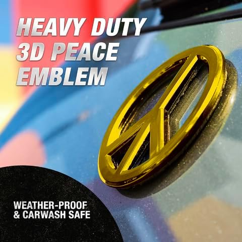Classic Gold Peace Sign Logo - Metal Car Emblem by Revolution Car Badges - Antiwar Peace and Love Symbol - Premium Alternative to Bumper Stickers, Decals, and Magnets (Gold Plated Metal)