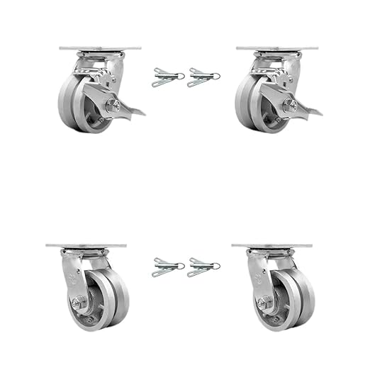 Service Caster Brand Semi Steel Swivel Top Plate Casters - 4 Heavy Duty Wheels, 2 with Brakes & Locks, 2 with Locks - 4 Inch