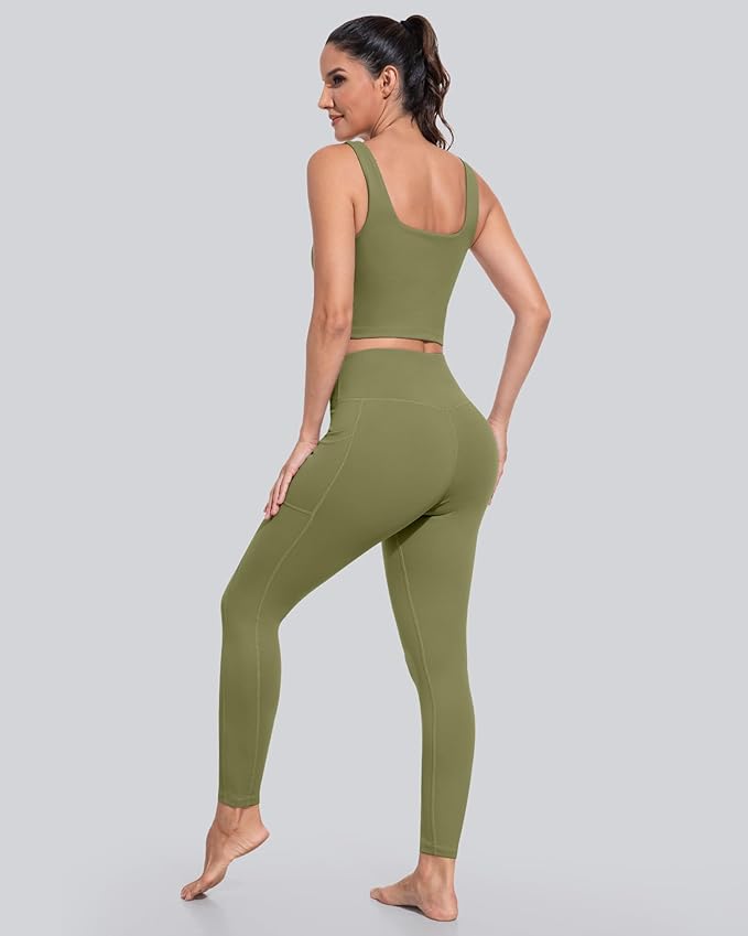 CHRLEISURE Leggings with Pockets for Women, High Waisted Tummy Control Workout Yoga Pants