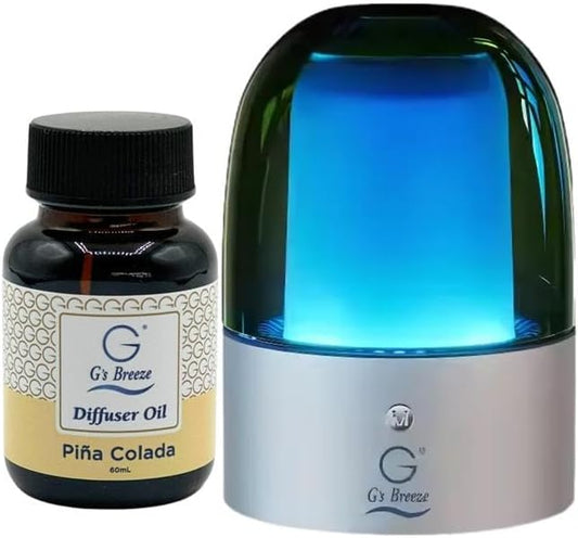 G's Breeze Smart Aroma Diffuser with 60ml Pina Colada Scent Refill – Bluetooth & Wi-Fi App Control, LED Lighting, Adjustable Intensity, Long-Lasting Sweet Tropical Fruity Fragrance for Home or Office