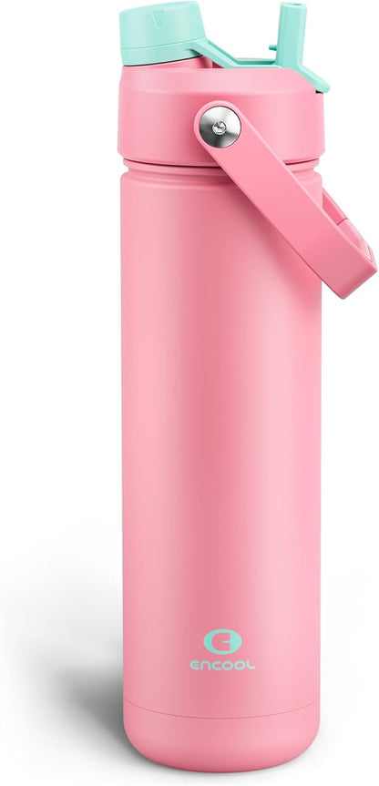 Insulated Water Bottle with Straw Stainless Steel Water Bottle, Leak-Proof, BPA-Free, Double Wall Vacuum Keeps Cold for 24 Hours for Sports, Travel, School (26 oz, Tulip)