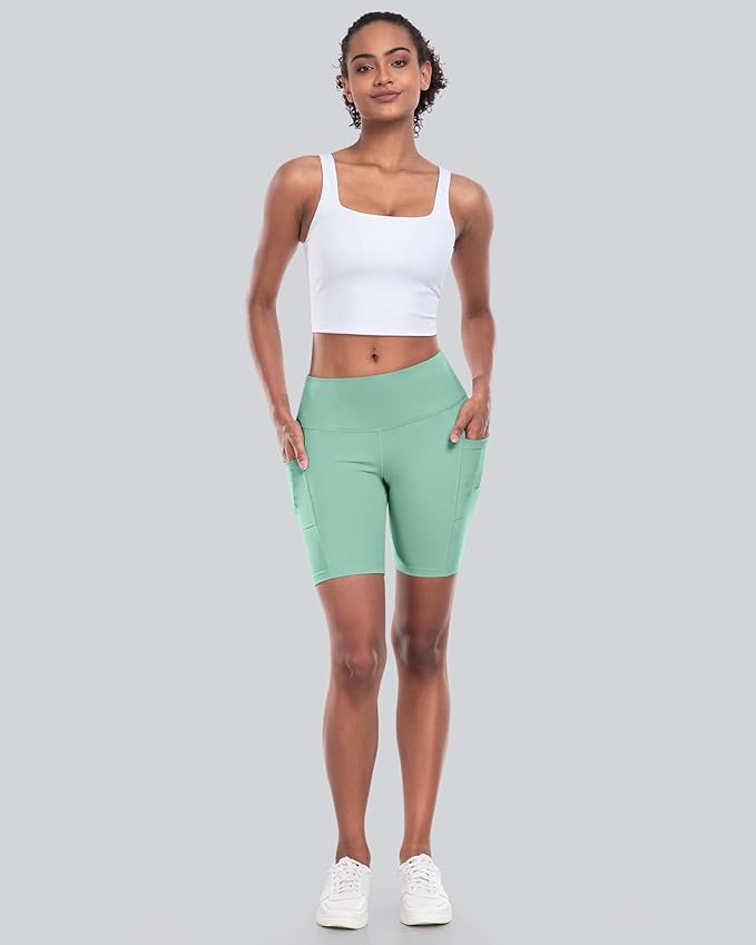 CHRLEISURE Womens Biker Yoga Shorts with Pockets: High Waisted Tummy Control Spandex Workout Athletic Gym Shorts 4 Packs