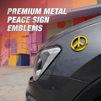 Classic Gold Peace Sign Logo - Metal Car Emblem by Revolution Car Badges - Antiwar Peace and Love Symbol - Premium Alternative to Bumper Stickers, Decals, and Magnets (Gold Plated Metal)