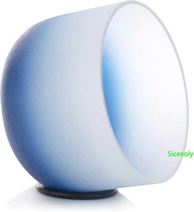 8" A Note 432HZ Indigo Blue Color Crystal Singing Bowl Frosted Quartz Root Base Chakra Meditation Sound Healing with Durable Carrying Case Suede Striker O-ring