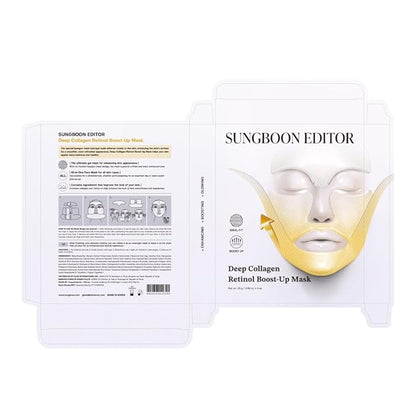 SUNGBOON EDITOR Deep Collagen Retinol Tension Boost Up Mask | Retinol, Volufiline, Lifted Skin, Skin Firmness, Boosted Volume for Sagging skin, Double Chin Reducer, V Line Lifting Mask, 25g x 4ea