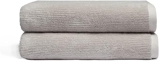 Cozy Earth Ribbed Bath Towel Set - 60% Cotton 40% Viscose from Bamboo Bathroom Towels - Soft & Absorbent Textured Ribbed Pattern - 2 Pack Light Grey