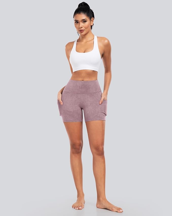 CHRLEISURE Womens Biker Yoga Shorts with Pockets: High Waisted Tummy Control Spandex Workout Athletic Gym Shorts 4 Packs