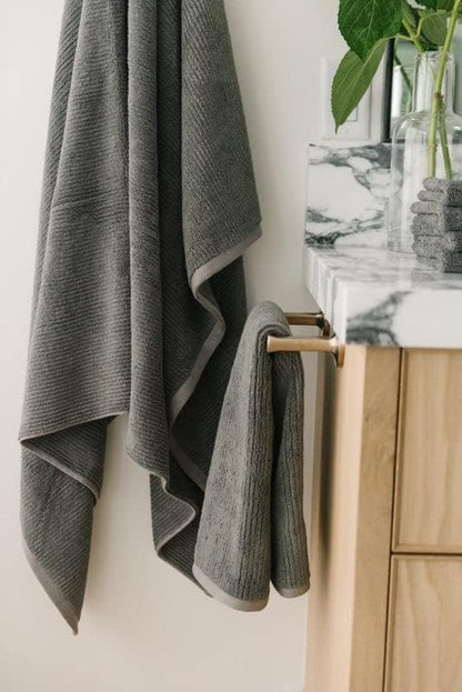 Cozy Earth Ribbed Hand Towel Set - 60% Cotton 40% Viscose from Bamboo Hand Towels - Soft & Absorbent Textured Ribbed Pattern - 2 Pack Charcoal