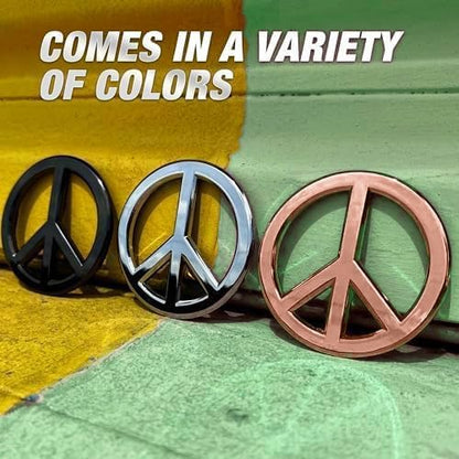 Classic Rose Gold Peace Sign Logo - Metal Car Emblem by Revolution Car Badges - Antiwar Peace and Love Symbol - Premium Alternative to Bumper Stickers, Decals, and Magnets (Rose Gold Plated Metal)