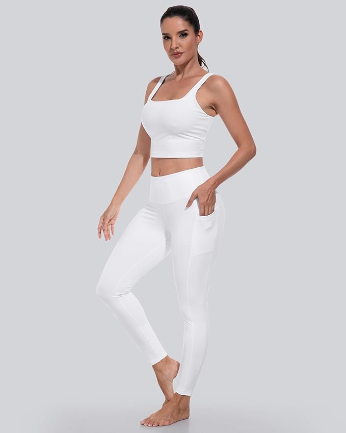 CHRLEISURE Leggings with Pockets for Women, High Waisted Tummy Control Workout Yoga Pants