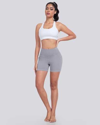 LZYVOO Biker Spandex Shorts Women, High Waisted Tummy Control Workout Yoga Shorts with Pockets