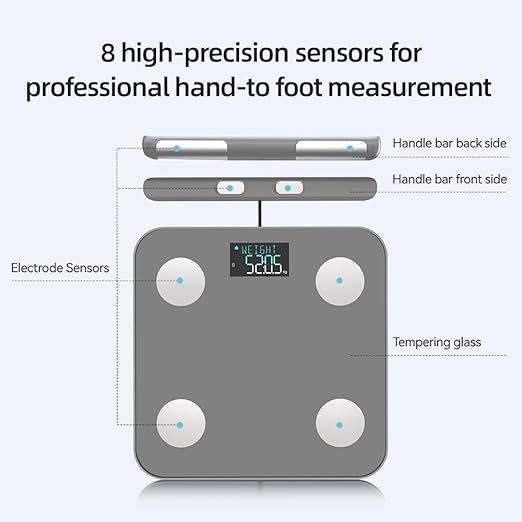 Fitdays Smart Body Fat Scale | Advanced 8-Electrode Technology for BMI/20+ Body Metrics | Full-Color LED & High Precision | Bathroom Weight Scale for Fitness/Weight Loss (FG2211LB-GREY)