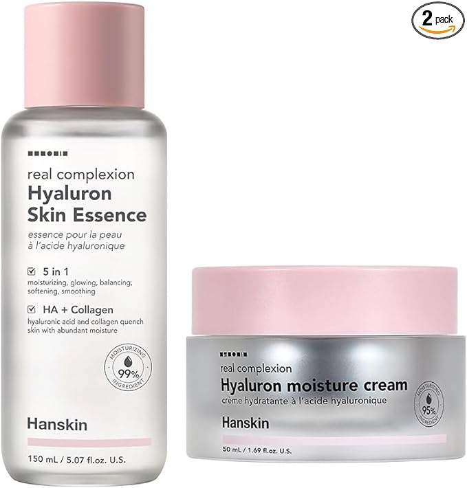 Hanskin Daily Hydration Duo – Real Complexion Hyaluron Skin Essence & Moisture Cream | Deep Hydration, Moisturizing & Soothing Care for Dry, Sensitive & Dehydrated Skin | Korean Skincare Set, K-Beauty