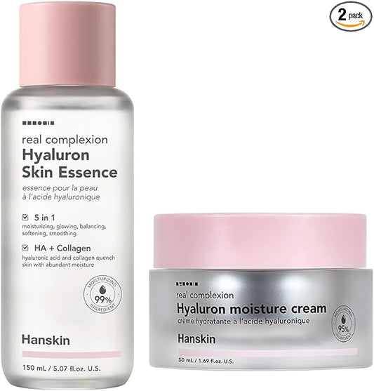 Hanskin Daily Hydration Duo – Real Complexion Hyaluron Skin Essence & Moisture Cream | Deep Hydration, Moisturizing & Soothing Care for Dry, Sensitive & Dehydrated Skin | Korean Skincare Set, K-Beauty