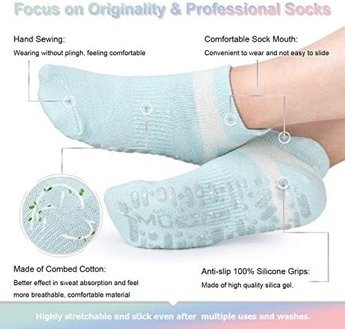 Muezna Non Slip Yoga Socks for Women, Anti-Skid Pilates, Barre, Hospital Socks with Grips, Size 5-10