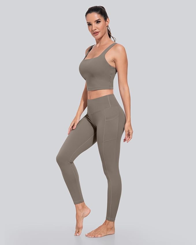 CHRLEISURE Leggings with Pockets for Women, High Waisted Tummy Control Workout Yoga Pants