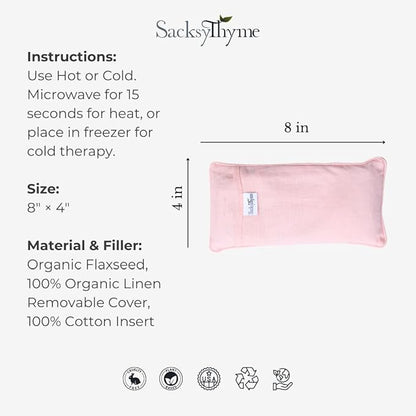 Organic Linen Eye Pillow - Lavender & Flaxseed for Relaxation, Yoga, Stress Relief - Microwavable Heating Pad & Cool Compress - Made in USA - Gifts for Meditation