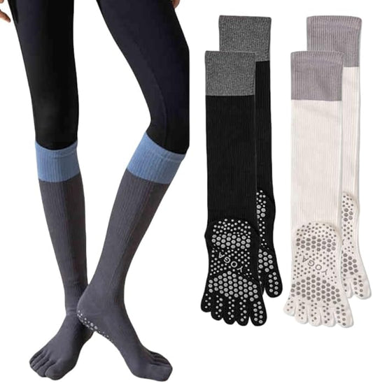 2 Pairs Anti-Slip Toe Socks No Show for Women, Warm Athletic Socks for Yoga, Fitness, Mid-Calf Compression Socks