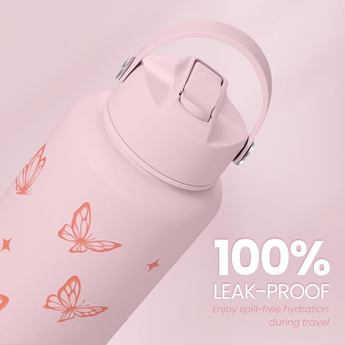 SANDJEST Butterfly Water Bottle Insulated Vacuum Stainless Steel 32oz with Lid, Gifts for Women Girls Teens Birthday Christmas