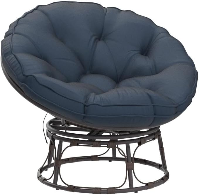 46'' Large Size Papasan Chair with Cushion and Frame, Living Room Chair for Reading, Navy Blue