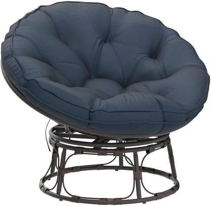 46'' Large Size Papasan Chair with Cushion and Frame, Living Room Chair for Reading, Navy Blue
