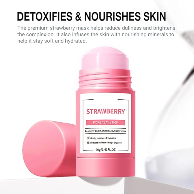 2Pcs Clay Mask For Face, Blackhead Remover For Face, Deep Pore Cleansing, Moisturizing, Skincare Facial Mask for Refining Pores and Controlling Oil (A01#2Pcs Strawberry)