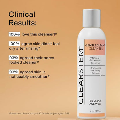 CLEARSTEM - GENTLECLEAN Vitamin C Infused Calming Wash - Facial Cleanser, Makeup Remover - Goldenseal + Green Tea - Facial Skin Care Products - Gluten Free, Cruelty Free - 6 fl oz / 207ml