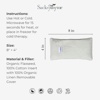 Organic Linen Eye Pillow - Lavender & Flaxseed for Relaxation, Yoga, Stress Relief - Microwavable Heating Pad & Cool Compress - Made in USA - Gifts for Meditation