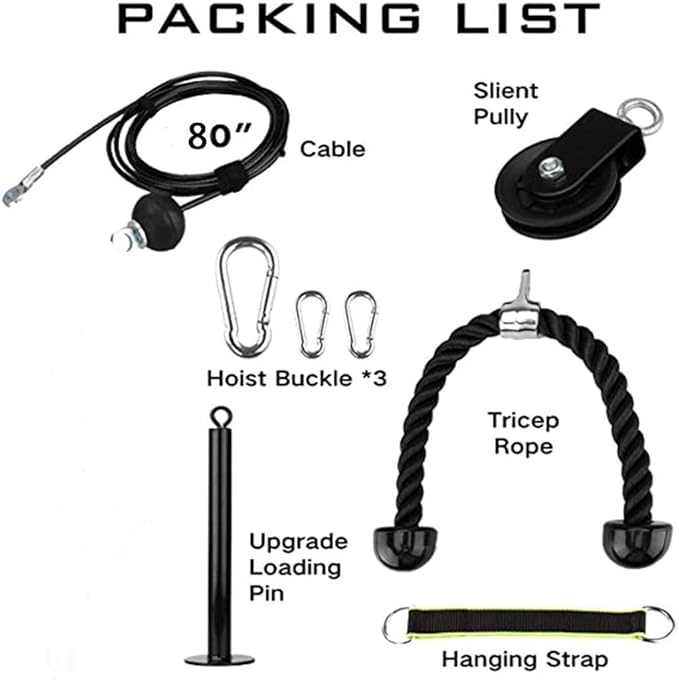 Cable Pulley System Home Gym, LAT Pull Down Weight Pulley System Gym Fitness DIY Loading Pin Weight Lifting Triceps Rope Workout Adjustable Length Pulley Cable Machine Attachments for Home Gym