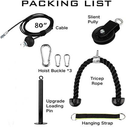 Cable Pulley System Home Gym, LAT Pull Down Weight Pulley System Gym Fitness DIY Loading Pin Weight Lifting Triceps Rope Workout Adjustable Length Pulley Cable Machine Attachments for Home Gym