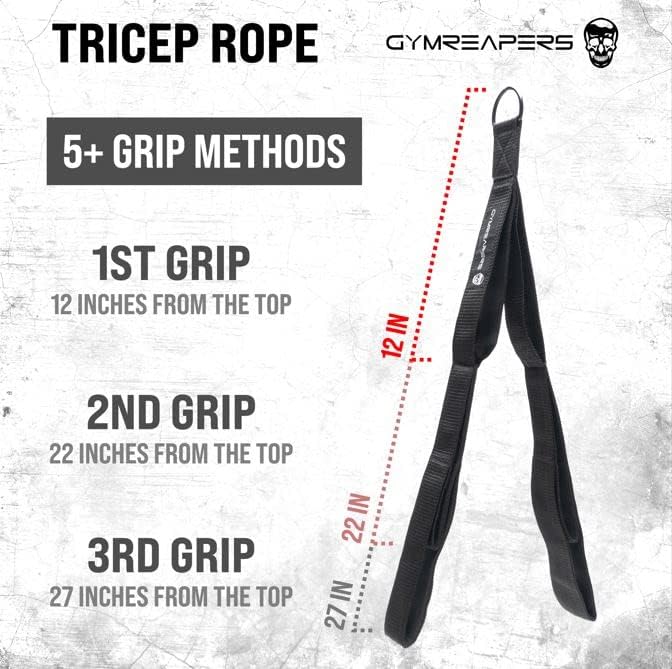 Gymreapers Tricep Rope Cable Attachment - Multi-Workout Tricep Pull Down Cable Attachment - Perfect Gym Cable attachments (3 Lengths Built in One)