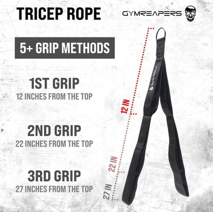 Gymreapers Tricep Rope Cable Attachment - Multi-Workout Tricep Pull Down Cable Attachment - Perfect Gym Cable attachments (3 Lengths Built in One)
