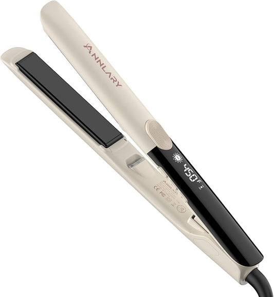 Hair Straightener 1 Inch Flat Iron and Curler 2 in 1 Titanium Ceramic Ionic Dual Voltage Straightener with Heat-Resistant Silicone, for Less Frizz, Shinier & Smoother
