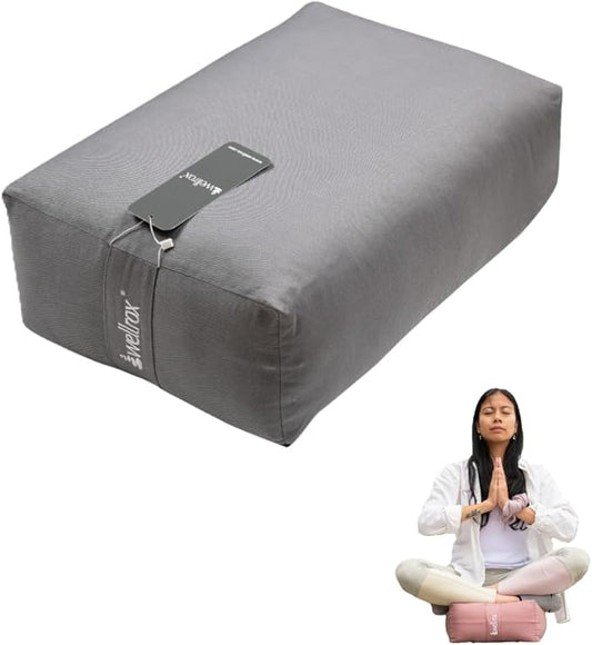 WELLROX Rectangular Yoga Bolster Pillow, 18" x 12" x 6", Pink Cotton