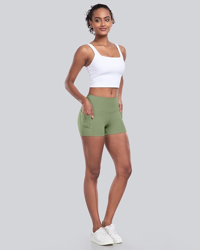 CHRLEISURE Womens Biker Yoga Shorts with Pockets: High Waisted Tummy Control Spandex Workout Athletic Gym Shorts 4 Packs