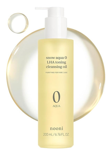 NOONI Facial Cleanser - Snow Aqua 0 LHA Toning Cleansing Oil | Makeup Blackhead Remover, Pore Control, Glass Skin, Help Control Sebum, Revitalizing, Moisturizing, Korean Skin Care, 6.76 Fl Oz (200 ml)