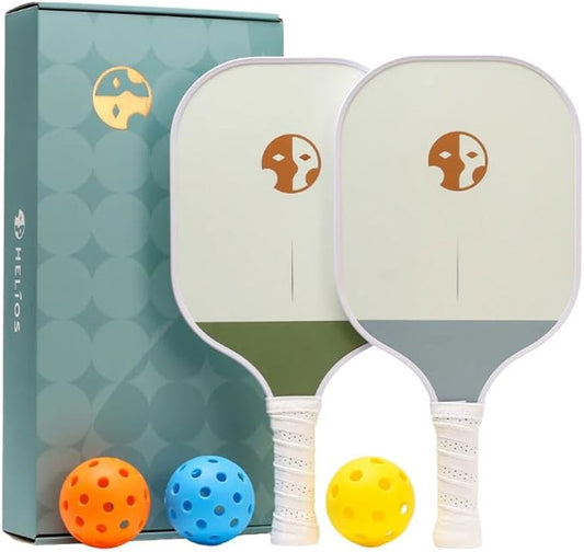 HELIOS Beginner Pickleball Paddle Set of 2 | Includes Slate & Misty Paddles | Particle-Printed Carbon Fiber with 13mm Reactive Core | 8oz, Ideal for Beginners | USAP Approved