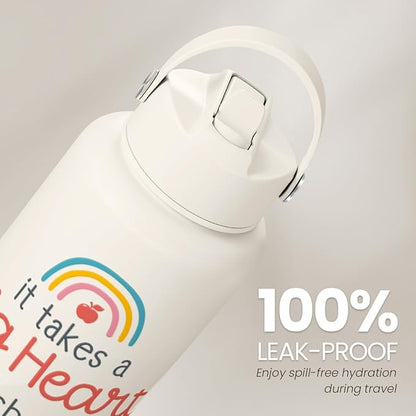 SANDJEST Teacher Appreciation Gifts - It Takes a Big Heart to Shape Little Minds Water Bottle 32oz Stainless Steel Insulated with Lid, Teacher Gifts from Students for Teacher's Day Back to School