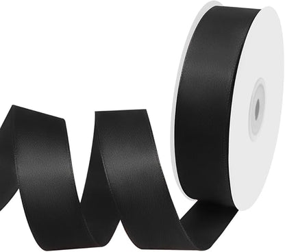 1" Width x 50 Yards Satin Fabric Ribbon, Black Ribbon Perfect for DIY Bows, Swags, Gift Wrapping, Craft, Flower Bouquet，Christmas and Halloween Party Decoration